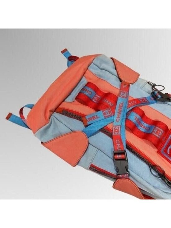 Chanel CC Sport Line Nylon Backpack Bag Multicolor Blue Red Vintage main image 8